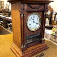 Antique Golden Oak Mantel Clock by Hamburg American Clock Company