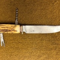 Vintage Horn Handle Hunting Knife with Corkscrew and Can Opener