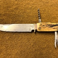 Vintage Horn Handle Hunting Knife with Corkscrew and Can Opener