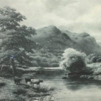 Grayscale Print, "Cattle Watering"