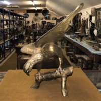 Large Cast Brass Eagle on Log