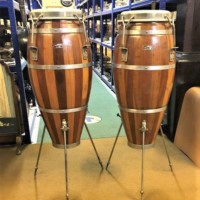 Vintage Pair of Mixed Wood Conga Drums