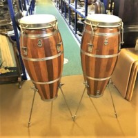 Vintage Pair of Mixed Wood Conga Drums