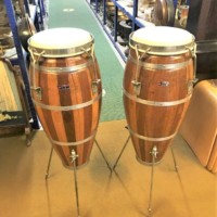 Vintage Pair of Mixed Wood Conga Drums