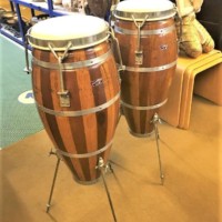 Vintage Pair of Mixed Wood Conga Drums