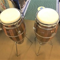 Vintage Pair of Mixed Wood Conga Drums