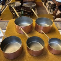 Vintage Set of 5 French Copper Cooking Pots