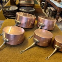 Vintage Set of 5 French Copper Cooking Pots