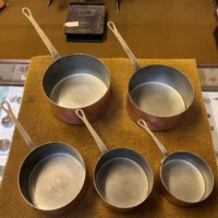 Vintage Set of 5 French Copper Cooking Pots