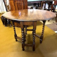 Antique Dark Oak Oval Gate Leg Table with Barley Twist Legs