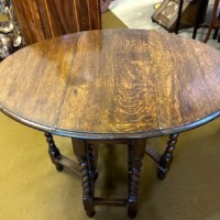 Antique Dark Oak Oval Gate Leg Table with Barley Twist Legs