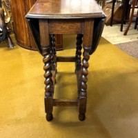 Antique Dark Oak Oval Gate Leg Table with Barley Twist Legs