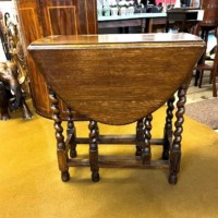Antique Dark Oak Oval Gate Leg Table with Barley Twist Legs