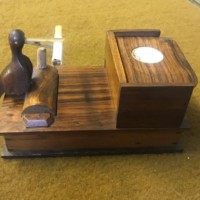 Vintage Pecking Bird Cigarette Dispenser Inlaid Rosewood Box