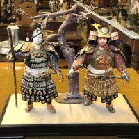 Antique Japanese Musha Ningyo Samurai Warriors in Original Signed Wooden Box