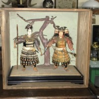 Antique Japanese Musha Ningyo Samurai Warriors in Original Signed Wooden Box