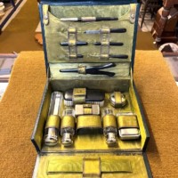 Antique Ladies Pigskin Traveling Vanity / Correspondence Case