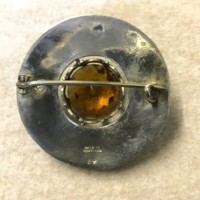 Vintage Silver Plated Scottish Plaid / Shawl Brooch with Amber Glass Stone