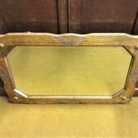 Arts & Crafts Oak Carved Bevelled Glass Mirror