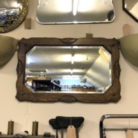 Arts & Crafts Oak Carved Bevelled Glass Mirror