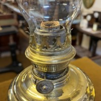 Antique Pair of Brass Oil Lamps with Silver Star Burners
