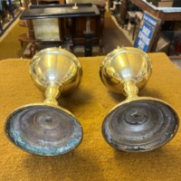 Antique Pair of Brass Oil Lamps with Silver Star Burners
