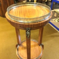 Antique Satinwood Jardinière Stand with Pierced Brass Galleries
