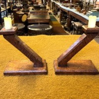 Antique Pair of Oak Art Deco Candle Sticks
