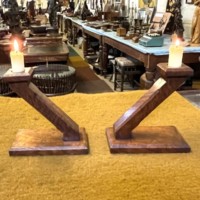 Antique Pair of Oak Art Deco Candle Sticks