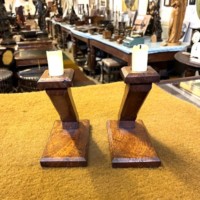 Antique Pair of Oak Art Deco Candle Sticks