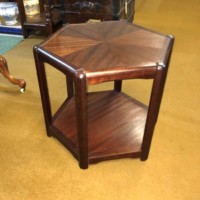 Vintage Teak Hexagonal Sunburst Occasional Table