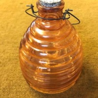 Vintage Bee Hive Shaped Hanging Fly / Wasp Catcher Light Pink Ribbed Glass