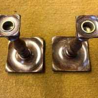 Antique Pair of Oak Arts & Crafts Candle Sticks