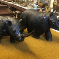 Vintage Pair of Carved Iron Wood Rhinoceros