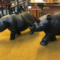 Vintage Pair of Carved Iron Wood Rhinoceros