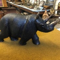 Vintage Pair of Carved Iron Wood Rhinoceros