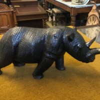 Vintage Pair of Carved Iron Wood Rhinoceros