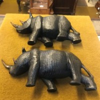 Vintage Pair of Carved Iron Wood Rhinoceros