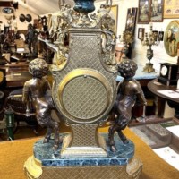 Vintage Italian 'Imperial' Gilt Brass and Green Marble Clock Garniture