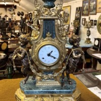 Vintage Italian 'Imperial' Gilt Brass and Green Marble Clock Garniture