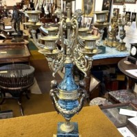 Vintage Italian 'Imperial' Gilt Brass and Green Marble Clock Garniture