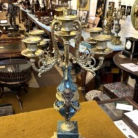 Vintage Italian 'Imperial' Gilt Brass and Green Marble Clock Garniture