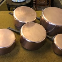 Vintage Set of 5 French Graduated Copper Cooking Pans