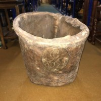 Antique Rawhide Pigskin Mill Bucket with Steel Label C34