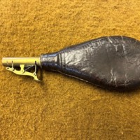 Antique Gun Powder Flask Leather and Brass