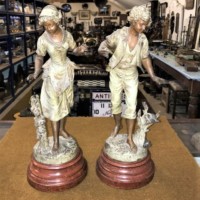 Pair of French Patinated Spelter Figures