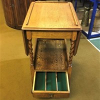 Vintage Oak Drop Leaf Hostess Trolley / Table with Cutlery Drawer