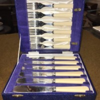 Vintage Cased Set of EPNS Fish Knives & Forks with Celuloid Handles Cooper Bros Sheffield