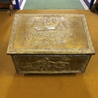 Antique Brass Repousse Coal Box