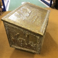 Antique Brass Repousse Coal Box